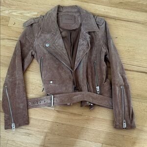 Brown Suede Moto Jacket with Belt